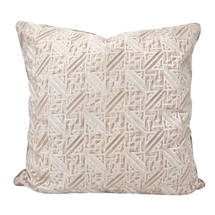 Throw Pillow Cushion Cover Fortuny Fabric Platinum & Silvery Gold Simboli Pattern