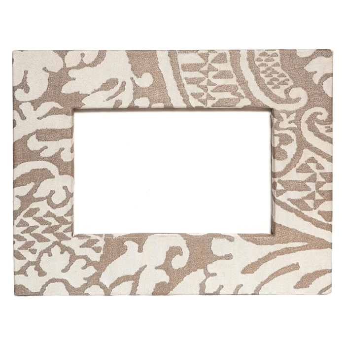 Fortuny Fabric Covered Tabletop Picture Photo Frame Champagne & Silvery Gold Orsini Pattern