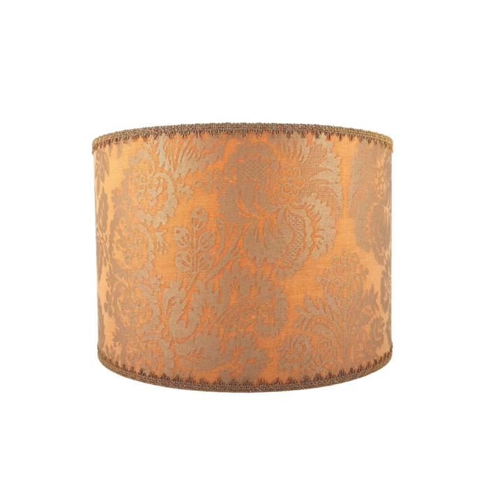 Drum Lamp Shade In Fortuny Fabric, Brown Lamp Shade With Gold Lining Fabric