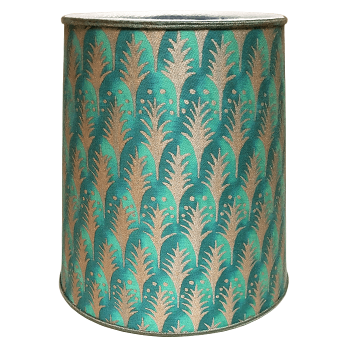 Drum Lamp Shade Fortuny Fabric Emerald & Gold Piumette Pattern