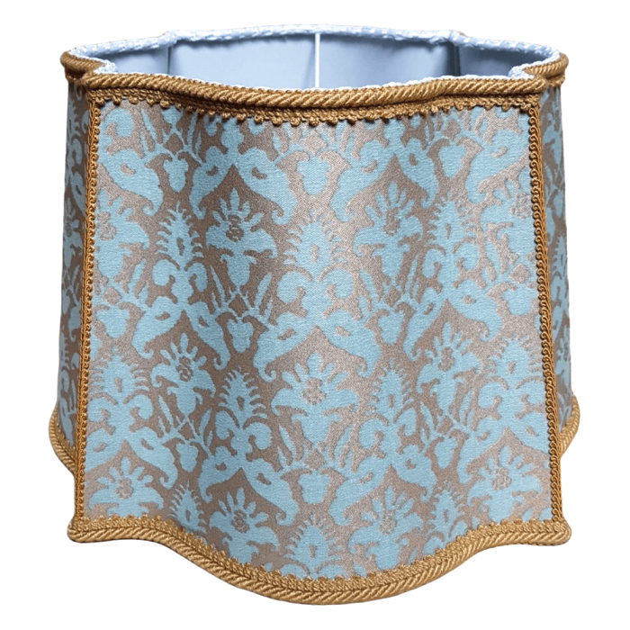 Fancy Square Lamp Shade Fortuny Fabric Aquamarine & Silvery Gold Delfino Pattern