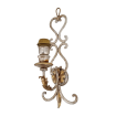 Silver Wrought Iron Wall Sconce with Fortuny Fabric Lampshade Burgundy and Gold Granada Pattern