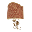 Silver Wrought Iron Wall Sconce with Fortuny Fabric Lampshade Burgundy and Gold Granada Pattern