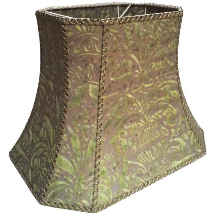 Rectangle Cut Corner  Lamp Shade Fortuny Fabric Campanelle Seafoam Green and Gold