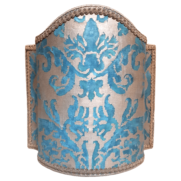 Venetian Lamp Shade Fortuny Fabric Blue-Green & Gold Farnese Pattern