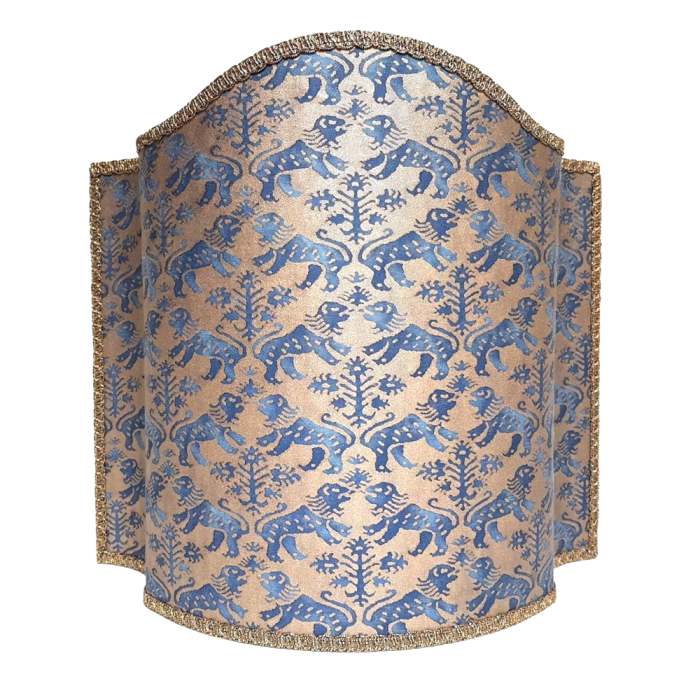 Half Lampshade Fortuny Fabric Indigo Blue & Gold Richelieu Pattern