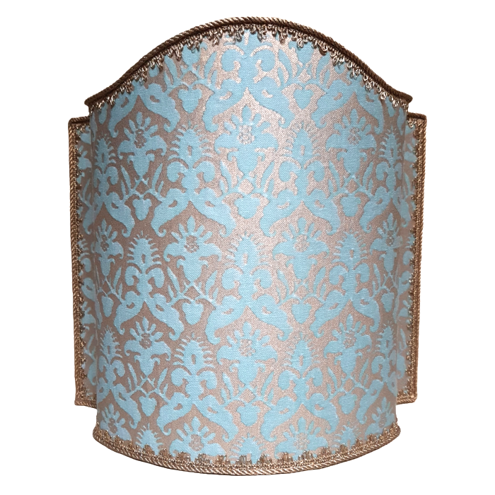 Venetian Lamp Shade Fortuny Fabric Aquamarine & Silvery Gold Delfino Pattern
