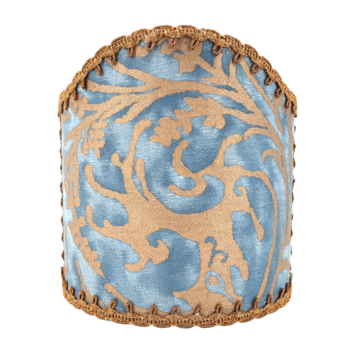 Wall Sconce Clip-On Shield Shade in Fortuny Fabric Brilliant Blue & Silvery Gold Sevres Pattern