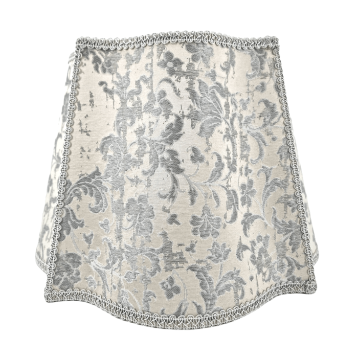 Fancy Square Lamp Shade Ivory and Silver Silk Jacquard Rubelli Fabric Les Indes Galantes Pattern