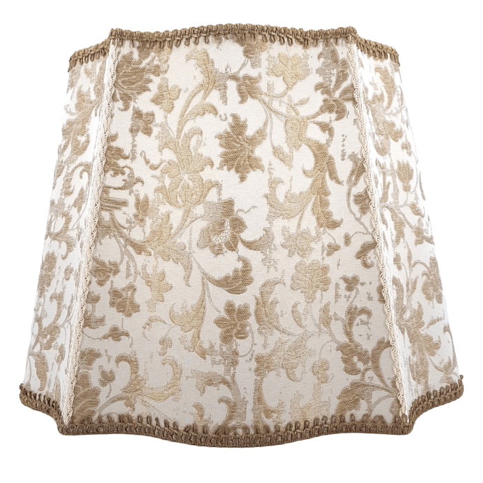 Fancy Rectangular Lamp Shade Ivory and Gold Silk Jacquard Rubelli Fabric Les Indes Galantes Pattern