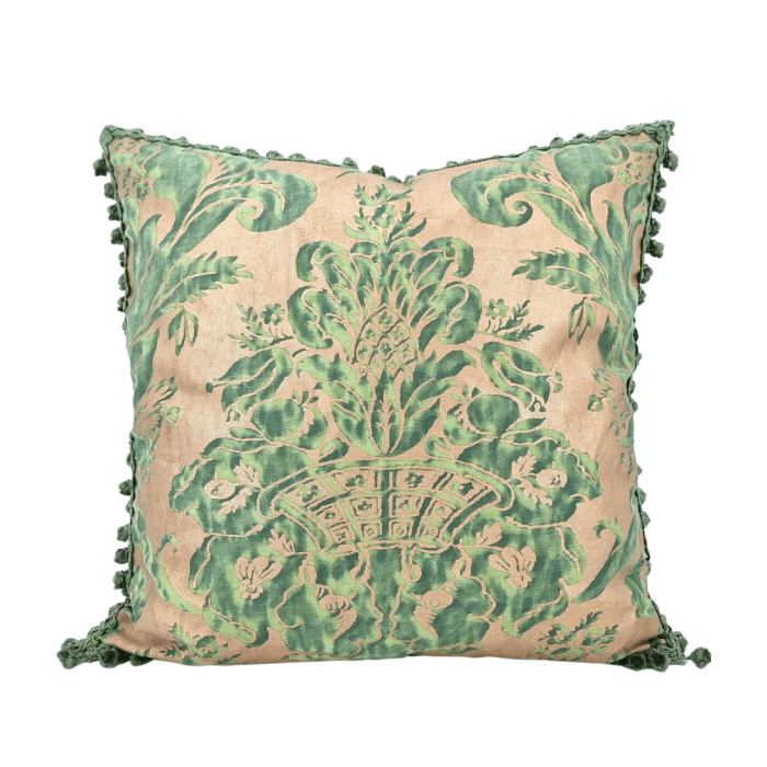 Throw Pillow Cushion Cover Fortuny Fabric Green & Silvery Gold Olimpia Pattern
