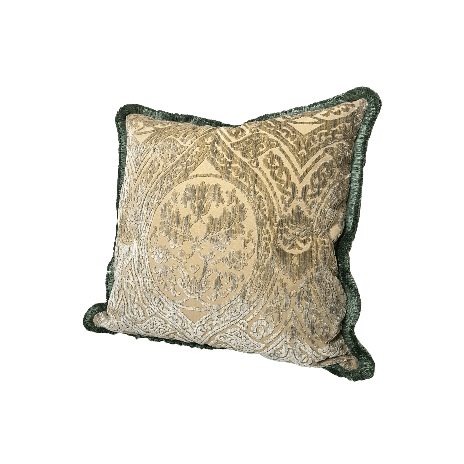 Belgian Linen with Geometric Cut Velvet Trim Decorative Pillow Cover– House  Finery