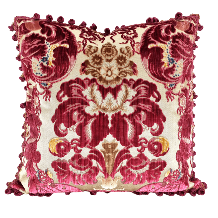 Pillow Case with Tassel Trim Luigi Bevilacqua Silk Multi-Coloured Velvet Red Fioroni Pattern
