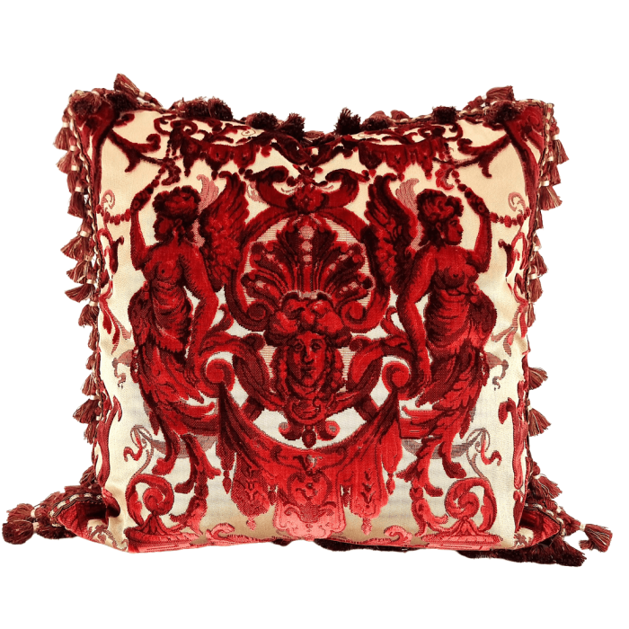 Decorative Pillow Case Luigi Bevilacqua Silk Multi-Coloured Velvet Red Grottesche Pattern