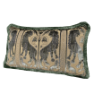 Luigi Bevilacqua Silk Heddle Velvet Olive Green Pillow Case with Brush Fringe Leoni Bizantini Pattern