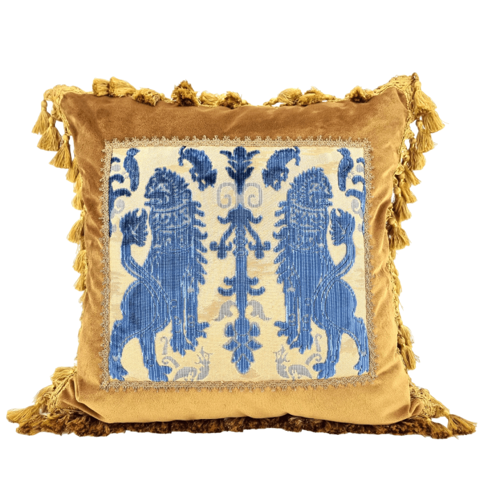 Decorative Pillow Case Gold Rubelli Velvet with Luigi Bevilacqua Leoni Persiani Framed Front Panel - 1