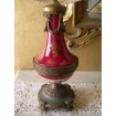 Ancienne Lampe de Chevet en Bronze Doré et Porcelaine avec Abat Jour en Parchemin