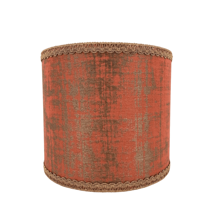 Drum Lamp Shade Coral Red and Gold Rubelli Fabric Venier Pattern