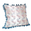 Decorative Pillow Case with Tassel Fringe Silk Liseré Rubelli Fabric Azur Rose Fragole Pattern