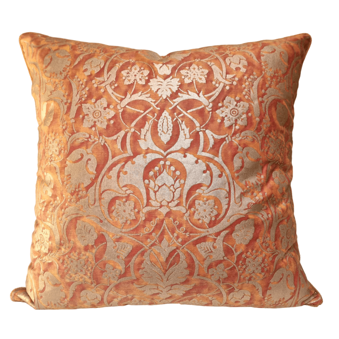 Throw Pillow Cushion Cover Fortuny Fabric Bittersweet & Silvery Gold Persepolis Pattern