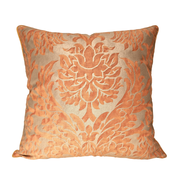 Fortuny Fabric Throw Pillow Cover Burnt Apricot & Silvery Gold Barberini Pattern