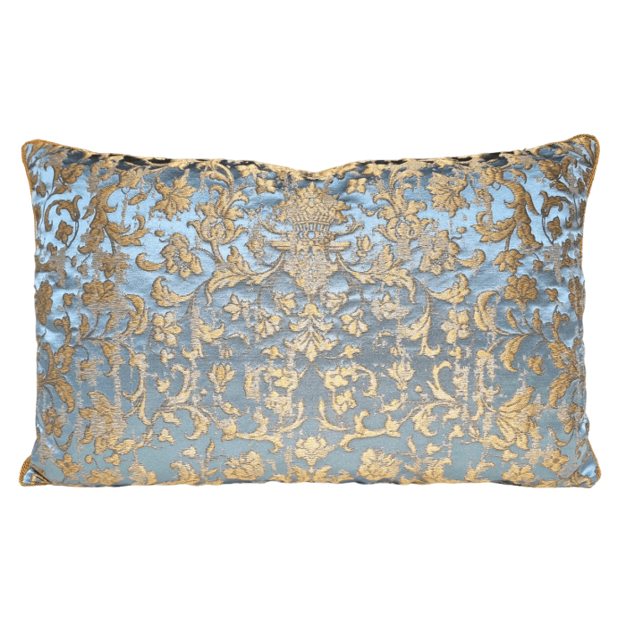 Sky Blue & Gold Silk Jacquard Les Indes Galantes Rubelli  Fabric Throw Pillow Cushion Cover