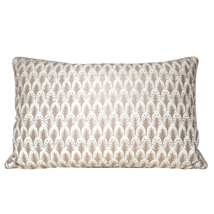 Lumbar Throw Pillow Case Fortuny Fabric Ivory & Gold Piumette Pattern
