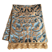 Luxury Table Runner Blue & Gold Silk Jacquard Rubelli Fabric Serlio Pattern with Gold Lace Trim