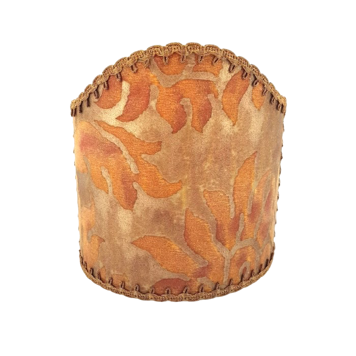Wall Sconce Clip-On Shield Shade Fortuny Fabric Burnt Apricot & Silvery Gold Barberini Pattern Half Lamp Shade
