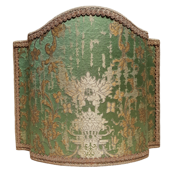 Venetian Lampshade in Rubelli Silk Jacquard Fabric Green and Gold Les Indes Galantes Pattern Half Lamp Shade