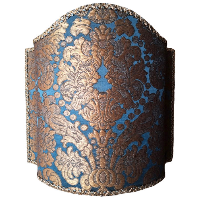 Venetian Lampshade Rubelli Silk Brocatelle Fabric Blue and Gold Tebaldo Pattern Half Lamp Shade