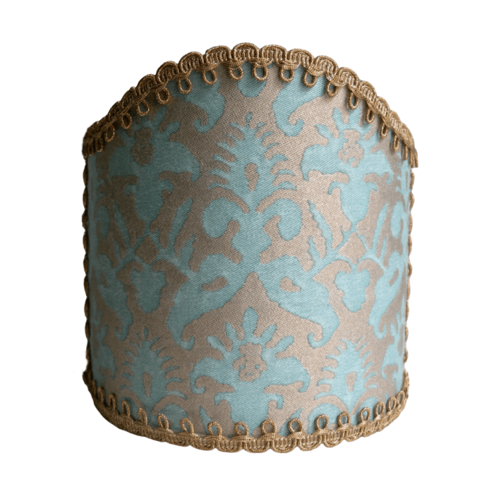 Wall Sconce Clip-On Lamp Shade Fortuny Fabric Aquamarine & Silvery Gold Delfino Pattern