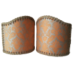 Wall Sconce Clip-On Shield Shade Fortuny Fabric Delfino Melon & Silvery Gold Pattern Half Lamp Shade