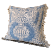 Double Sided Cushion Cover Fortuny Fabric Blue & Silvery Gold Nicolo Pattern with Tassel Trim