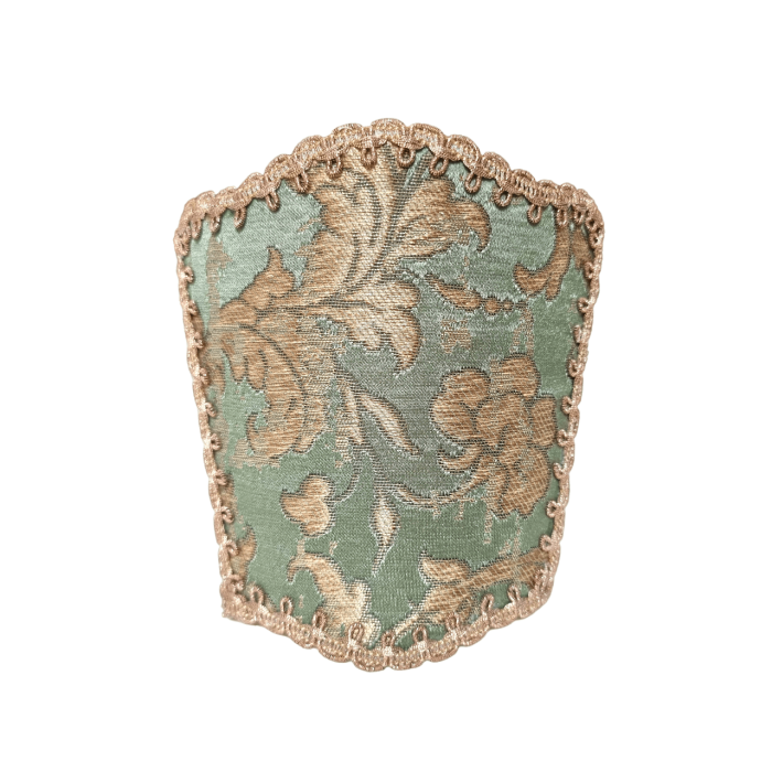 Wall Sconce Venetian Clip On Shield Shade in Green and Gold Silk Jacquard Rubelli Les Indes Galantes Pattern