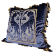 Decorative Pillow Case with Tassel Trim Blue Velvet with Luigi Bevilacqua Framed Front Panel
