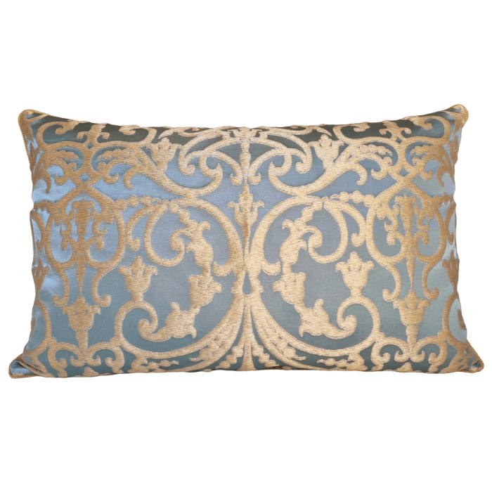 Blue & Gold Silk Jacquard Serlio Rubelli  Fabric Throw Pillow Cushion Cover