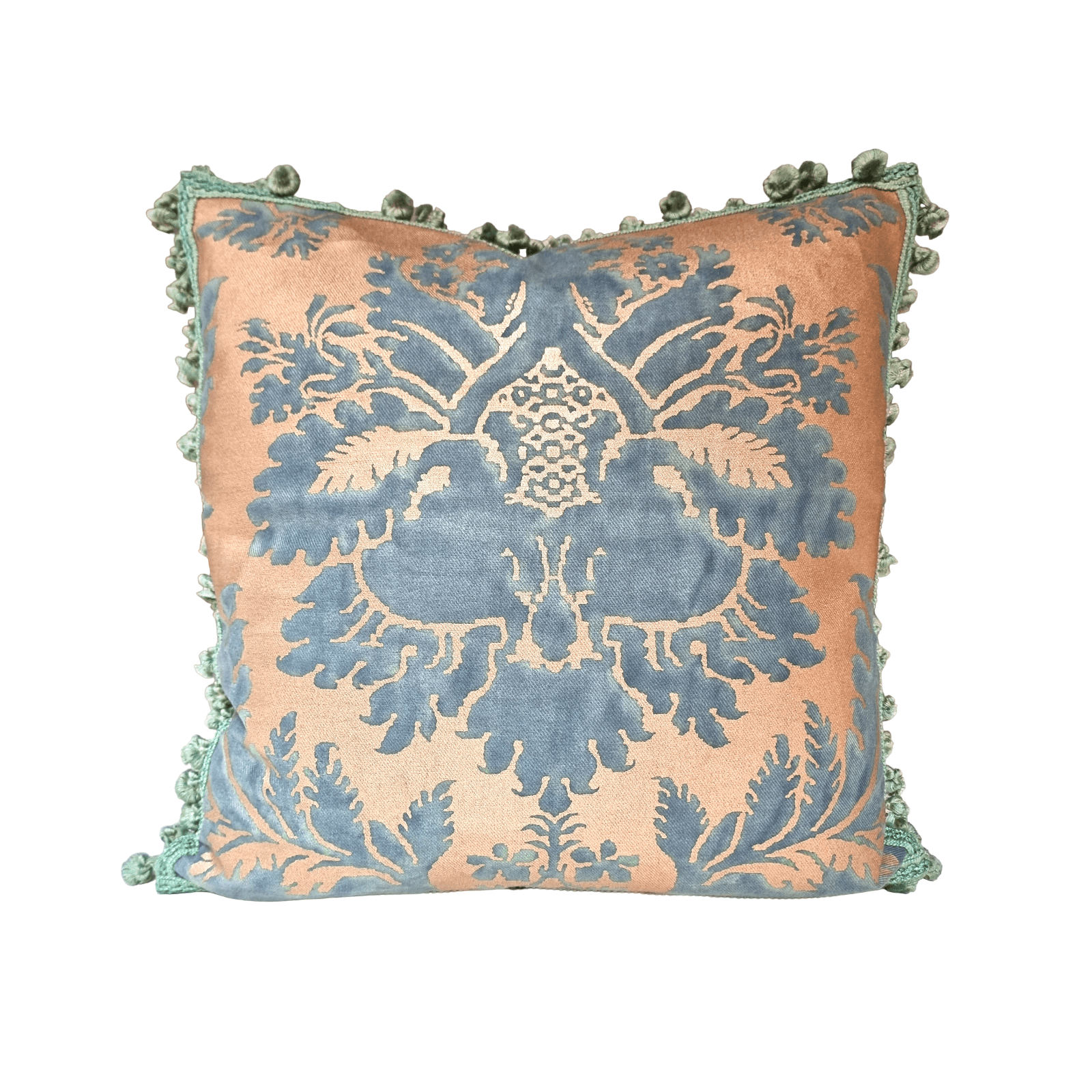 Tassel Trim Fortuny Fabric Decorative Pillow Case Glicine Pattern