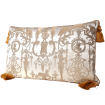 Decorative Pillow Case Silk Brocade Rubelli Fabric White and Gold Aida Pattern with Gold Tassel at Corners