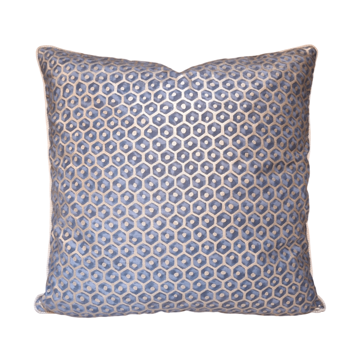 Throw Pillow Case Fortuny Fabric Faded Blue & Gold Favo Pattern