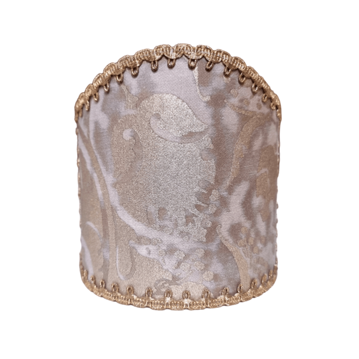 Wall Sconce Clip-On Shield Shade Fortuny Fabric Persepolis in Mushroom & Silvery Gold Half Lampshade