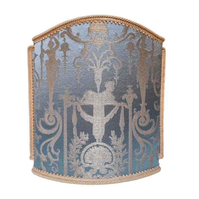 Venetian Lampshade in Rubelli Silk Lampas Brocade Fabric Aqua Blue and Gold Aida Pattern