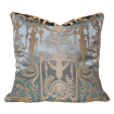 Throw Pillow Cushion Cover Silk Brocade Rubelli Fabric Aqua Blue and Gold Aida Pattern