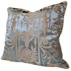 Throw Pillow Cushion Cover Silk Brocade Rubelli Fabric Aqua Blue and Gold Aida Pattern