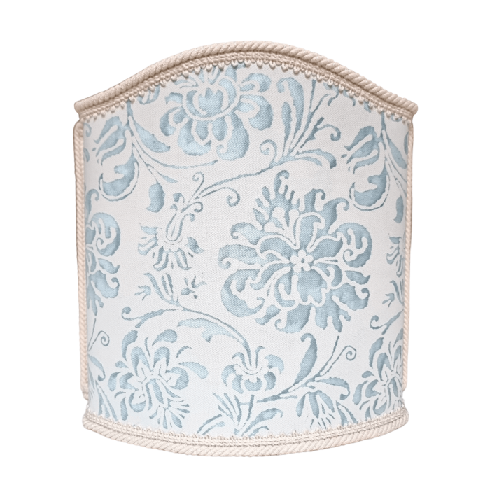 Venetian Half Lampshade in Fortuny Fabric French Blue & Antique White Cimarosa Pattern