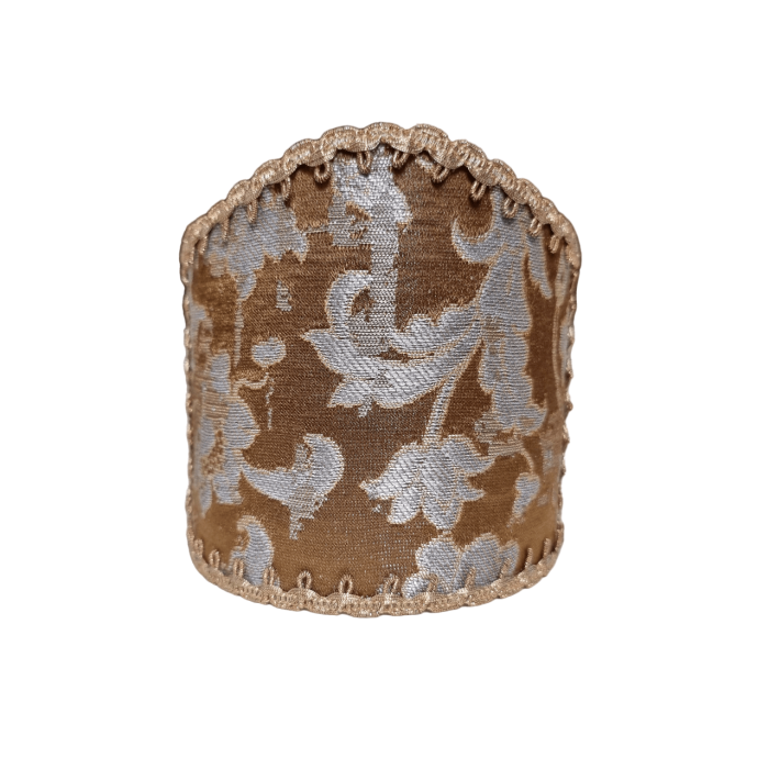 Wall Sconce Clip On Shield Shade in Bronze & Silver Silk Jacquard Rubelli Les Indes Galantes Pattern