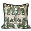 Pillow Case with Brush Fringe Trim Emerald Green Silk Brocatelle Luigi Bevilacqua Fabric Fiere Pattern