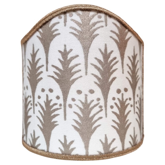 Wall Sconce Clip-On Shield Shade Fortuny Fabric Ivory & Gold Piumette Pattern