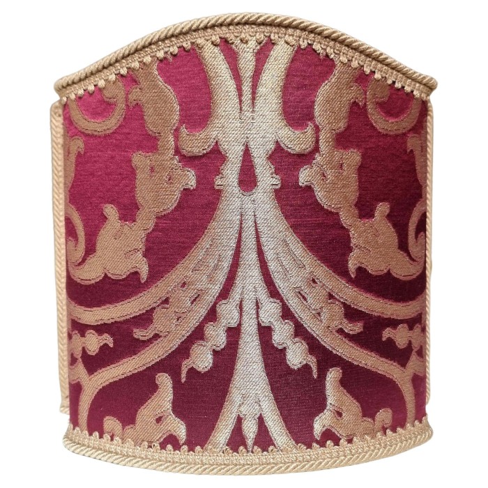 Venetian Lampshade in Rubelli Silk Jacquard Fabric Ruby Red and Gold Serlio Pattern