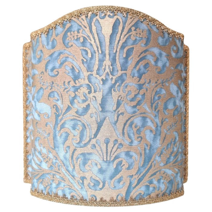 Venetian Lamp Shade in Fortuny Fabric Brilliant Blue & Silvery Gold Sevres Pattern